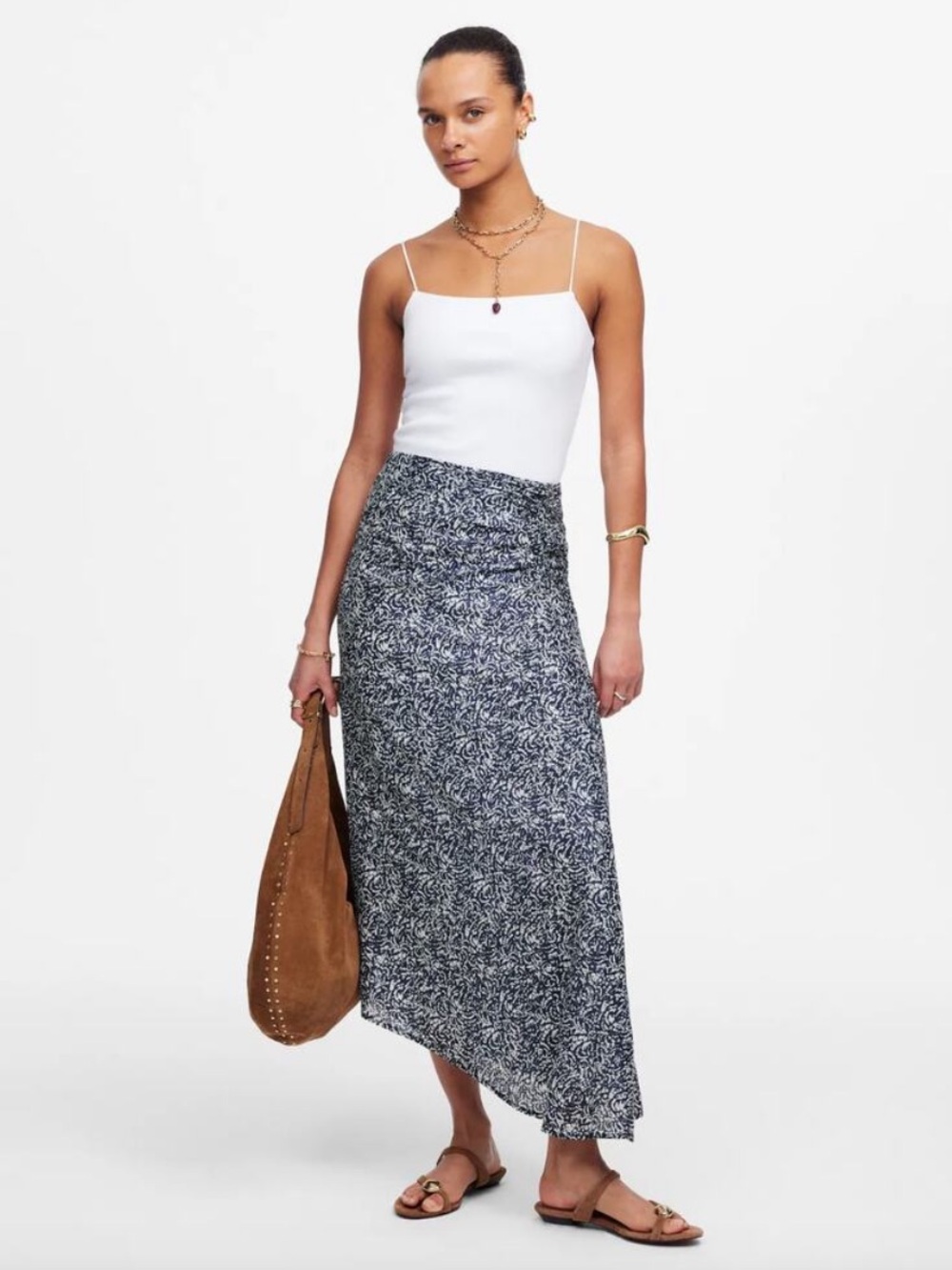 NWT Madewell Ruched Asymmetric Midi
Skirt in Night Indigo